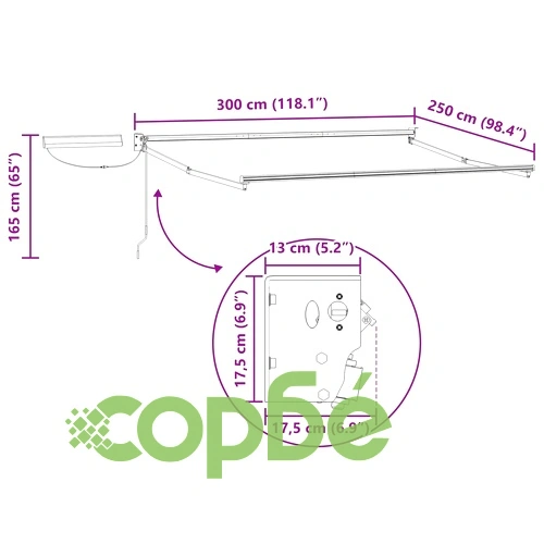 Електрически сенник с ролетна система 3 x 2,5 м, алуминиева рамка ➤ топ цена ➤ sorbe.bg