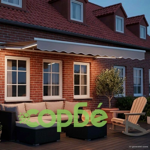Ръчна тента с LED осветление - светлосива и бяла, 2,5 x 2 м ➤ топ цена ➤ sorbe.bg