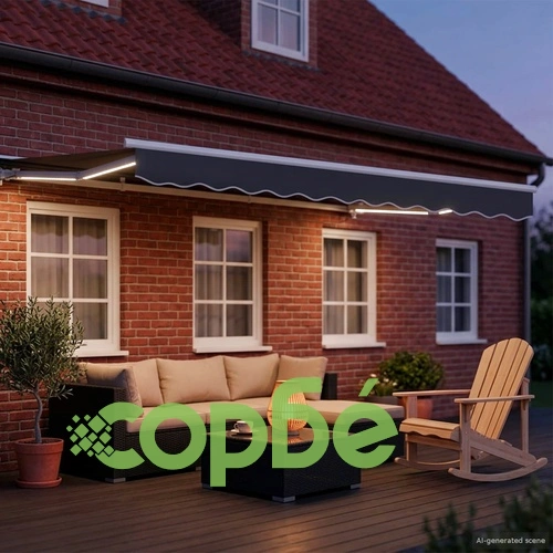 Ръчна тента с LED осветление 3 x 2 м, алуминиева рамка, бяло и антрацит ➤ топ цена ➤ sorbe.bg