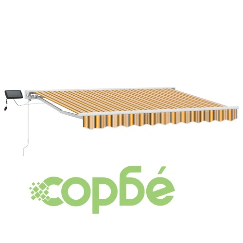Ръчна тента с LED осветление 3,5 x 2 m - жълто, сиво и бяло ➤ топ цена ➤ sorbe.bg