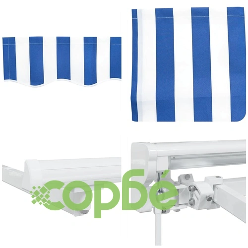 Ръчна тента с LED осветление, алуминиева рамка, синьо-бяло, 3 x 2,5 м ➤ топ цена ➤ sorbe.bg