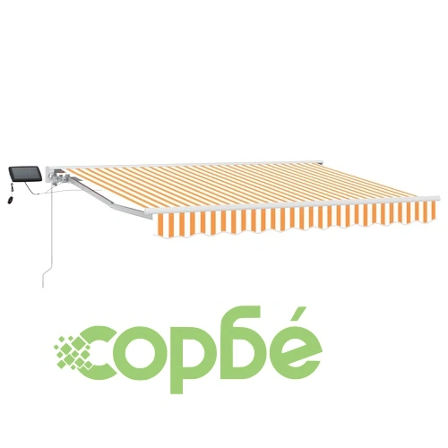 Ръчна тента със LED осветление, алуминиева рамка, жълто и бяло, 3 x 2,5 м ➤ топ цена ➤ sorbe.bg