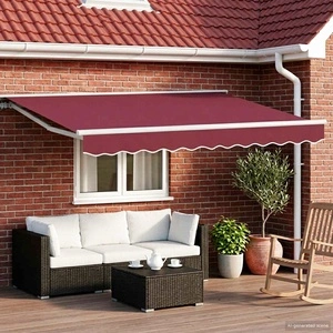 Ръчна тераса сенник с LED осветление, алуминиева рамка, Бордо и Бяло, 3,5 x 2,5 м