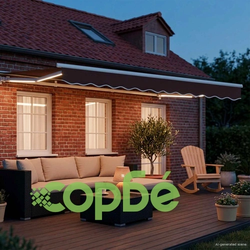 Ръчна рамка за сенник с LED осветление, алуминий, кафяво/бяло, 3,5 x 2,5 м ➤ топ цена ➤ sorbe.bg