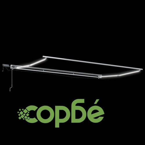 Ръчна тента с LED осветление, алуминиева рамка, кафяво-бяло, 4 x 3,5 м ➤ топ цена ➤ sorbe.bg