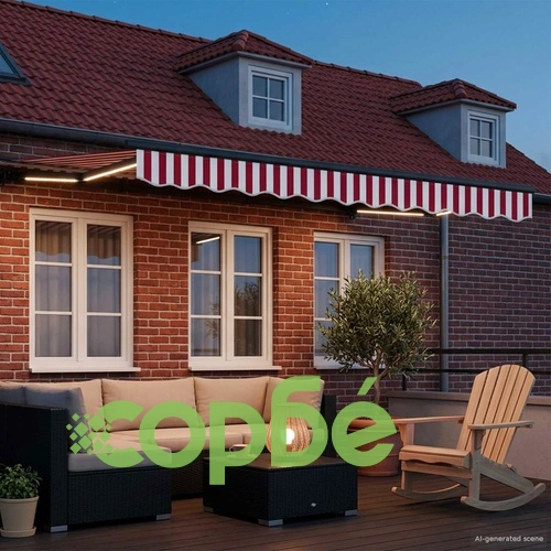 Ръчна тераса сенник с LED осветление, алуминиева рамка, 3,5 x 2,5 м ➤ топ цена ➤ sorbe.bg