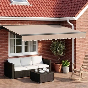 Ръчна тераса сенник с LED осветление, алуминиева рамка, 3,5 x 2,5 м, Бежово/Антрацит