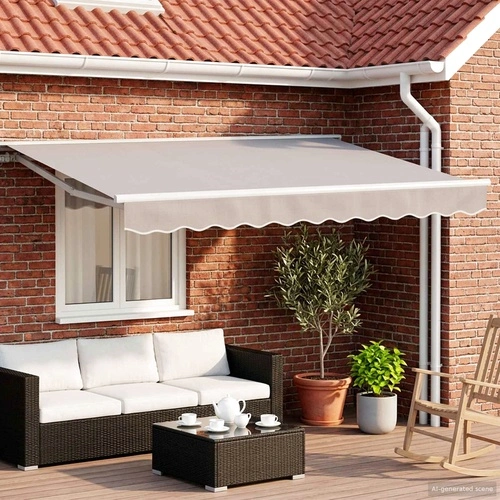 Електрически разтегателен навес 2,5 x 2 m - светлосив и бял, полиестер с PU покритие ➤ топ цена ➤ sorbe.bg