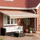 Електрически сенник за стена, полиестер с PU покритие, 3,5 x 2,5 m, бежово и бяло
