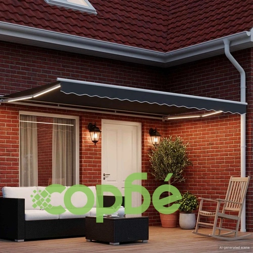 Електрически сенник с автоматично прибиране, Антрацит и бяло, 4,5 x 3 m ➤ топ цена ➤ sorbe.bg