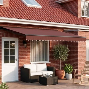 Електрически прибиращ се сенник от полиестер с PU покритие, 5 x 3 m, кафяво и антрацит