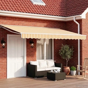 Електрически сенник с ръкохватка, Жълт и бял, алуминий, 4 x 3 m