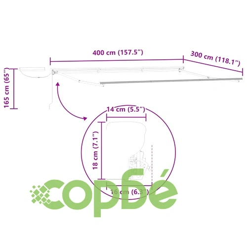 Електрически сенник с ролетно прибиране, Кафяво и бяло, алуминий, 4 x 3 m ➤ топ цена ➤ sorbe.bg