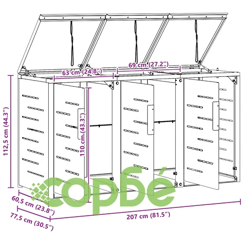 Външна кутия за контейнери за 3 кофи 240 л, неръждаема стомана, 207 x 77,5 x 112,5 см ➤ топ цена ➤ sorbe.bg
