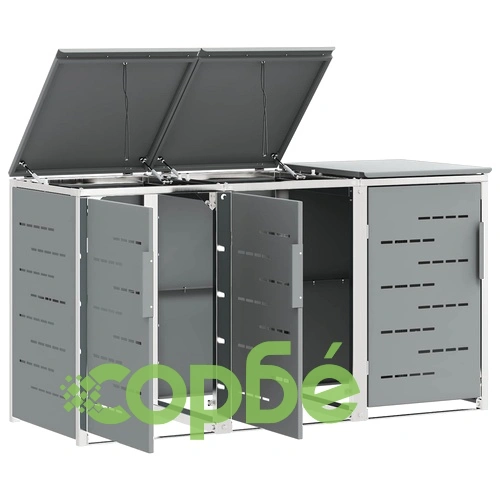 외шение за контейнери за боклук Неръждаема стомана 207 x 77,5 x 112,5 см, Сиво ➤ топ цена ➤ sorbe.bg