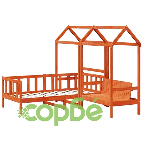 Комплект легло за деня, 3 части, масивно борово дърво, восъчно кафяво, 203,5 x 87,5 x 66 см ➤ топ цена ➤ sorbe.bg