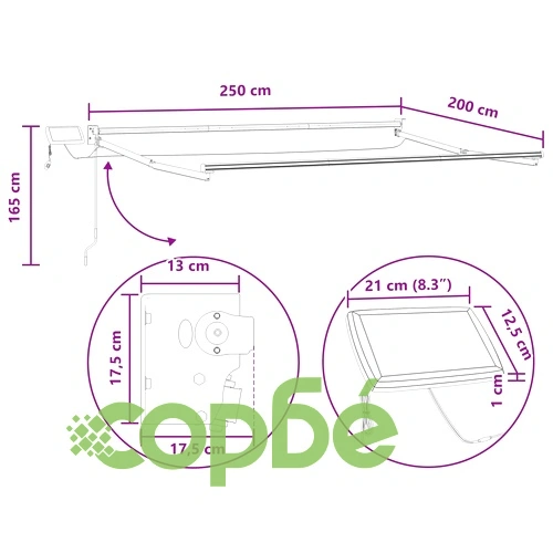 Ръчен изтеглящ се сенник с LED светлини, пясък, 2.5 x 2 м ➤ топ цена ➤ sorbe.bg