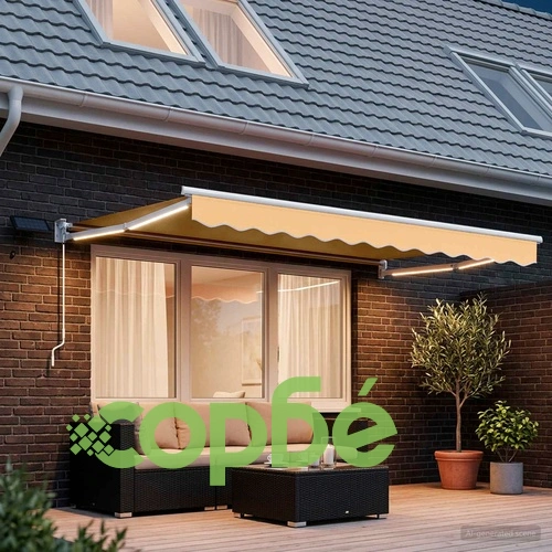 Ръчен изтеглящ се сенник с LED светлини, пясък, 2.5 x 2 м ➤ топ цена ➤ sorbe.bg