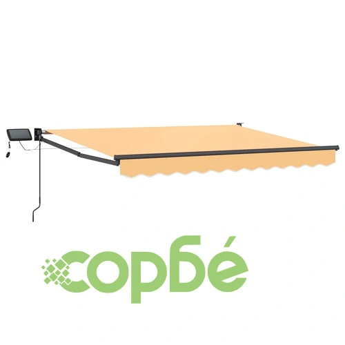 Ръчен изтеглящ се сенник с LED светлини и соларно захранване, 2.5 x 2 м, пясъчен ➤ топ цена ➤ sorbe.bg