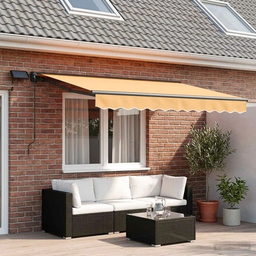 Сенник с LED осветление, ръчно управление, алуминиева рамка, пясък, 2,5 x 2 м ➤ топ цена ➤ sorbe.bg