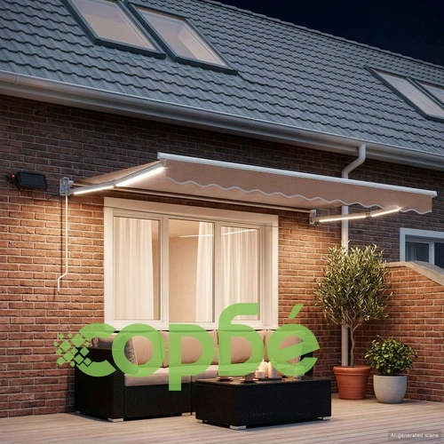 Ръчен изтеглящ се сенник с LED светлини Таупе 3 x 2 м ➤ топ цена ➤ sorbe.bg