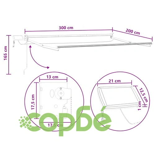 Ръчен изтеглящ се сенник с LED светлини Таупе 3 x 2 м ➤ топ цена ➤ sorbe.bg