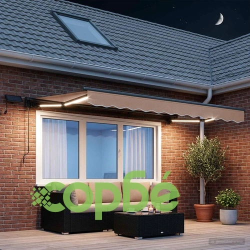 Сенник с LED осветление, алуминиева рамка, Таупе, 3,5 x 2 m ➤ топ цена ➤ sorbe.bg