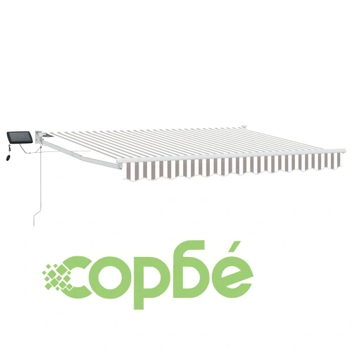 Ръчен изтеглящ сенник със соларни LED светлини 4 x 2 м - светлосив и бял ➤ топ цена ➤ sorbe.bg