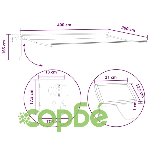 Ръчен изтеглящ се сенник с LED светлини, 4 x 2 м - Пясък ➤ топ цена ➤ sorbe.bg
