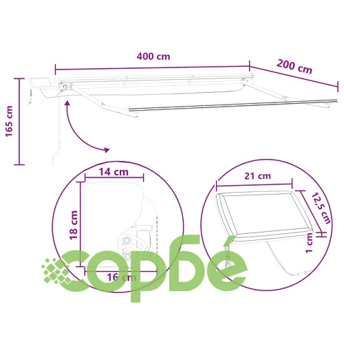 Ръчна тента с LED осветление - Пясъчно, 4 x 2 m, алуминиева рамка ➤ топ цена ➤ sorbe.bg