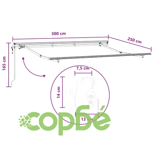 Прибираща се тента 300 x 250 cm - 100% полиестер и алуминий, цвят пясък ➤ топ цена ➤ sorbe.bg