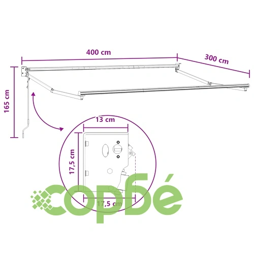 Прибираща се тента 4 x 3 m - светлосива и бяла, полиестер и метал ➤ топ цена ➤ sorbe.bg