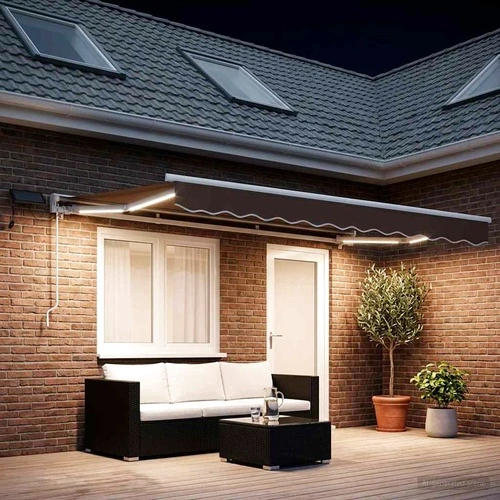 Ръчна тента с LED осветление, алуминиева рамка, Таупе, 4 x 3,5 м ➤ топ цена ➤ sorbe.bg