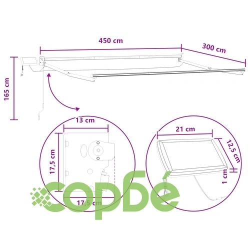 Ръчен изтеглящ се сенник с LED светлини 4,5 x 3 м - светлосив и бял ➤ топ цена ➤ sorbe.bg