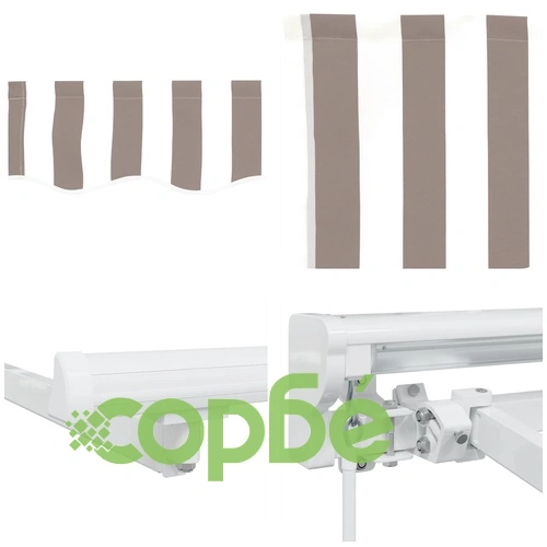 Ръчна тента с LED осветление, алуминиева рамка, 4,5 x 3 м, светлосиво и бяло ➤ топ цена ➤ sorbe.bg