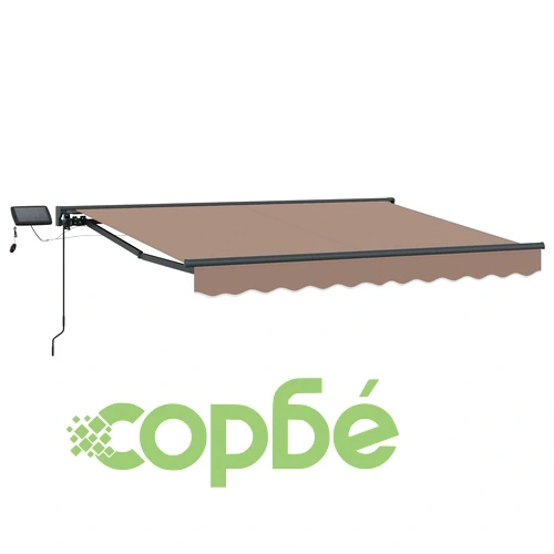 Ръчна рамка за сенник с LED осветление, алуминий, Таупе, 4,5 x 3 м ➤ топ цена ➤ sorbe.bg