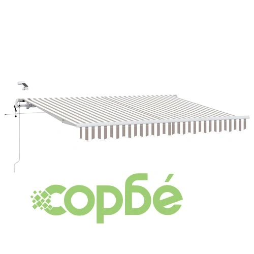 Прибираща се тента 500 x 300 cm - светлосива и бяла, полиестер с LED осветление ➤ топ цена ➤ sorbe.bg