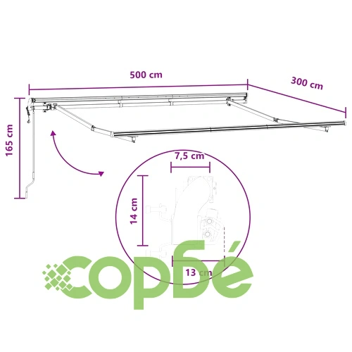 Прибираща се тента 500 x 300 cm - светлосива и бяла, алуминиева рамка ➤ топ цена ➤ sorbe.bg