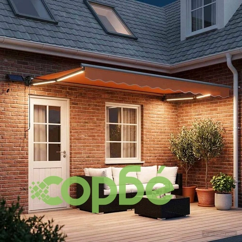 Ръчен изтеглящ сенник с LED светлини Пясък 5 x 3 м ➤ топ цена ➤ sorbe.bg