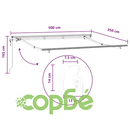 Прибираща се тента 500 x 350 cm - светлосива и бяла, алуминиева рамка ➤ топ цена ➤ sorbe.bg