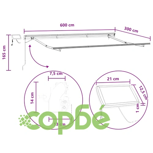 Прибираща се тента 600 x 300 cm - светлосива и бяла, текстил и стомана ➤ топ цена ➤ sorbe.bg
