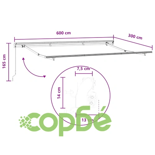 Прибираща се тента 600 x 300 cm - светлосива и бяла, полиестер и стомана ➤ топ цена ➤ sorbe.bg