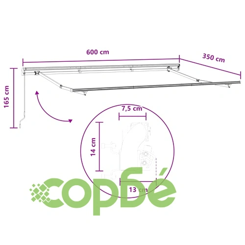 Прибираща се тента 600 x 350 cm - светлосива и бяла, полиестер и стомана ➤ топ цена ➤ sorbe.bg