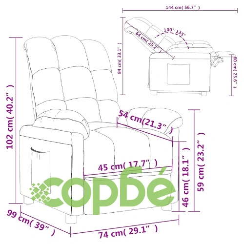 Стол реклайнер с 3 позиции на наклон, лилав, текстил, 74x99x102 см ➤ топ цена ➤ sorbe.bg