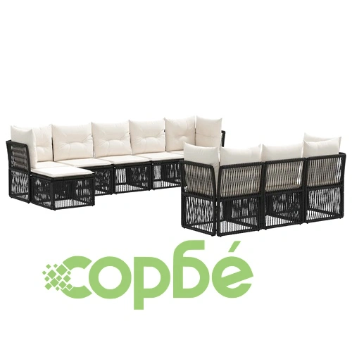 Градински Комплект Софа 10 части, Полиратан, Черен ➤ топ цена ➤ sorbe.bg