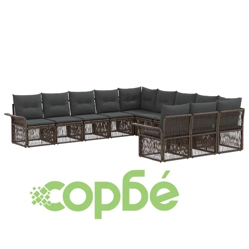 Градински Диван Комплект 11 части, Полиратан, Сиво ➤ топ цена ➤ sorbe.bg