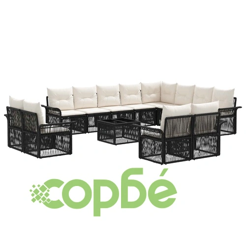 Градинско Софа Комплекти 13 части, Полиратан, Черно и Кремаво Бяло ➤ топ цена ➤ sorbe.bg