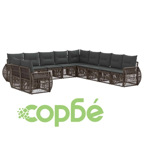 Градински Комплект Софа от Полиратан, 11 части, Сив и Тъмно сив ➤ топ цена ➤ sorbe.bg