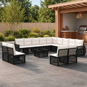 Градински Комплект Софи 14 части, Полиратан, Черно и Кремаво Бяло