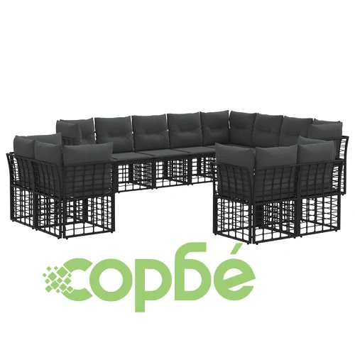 Комплект дивани за открито от полиратан - черно и тъмно сиво ➤ топ цена ➤ sorbe.bg